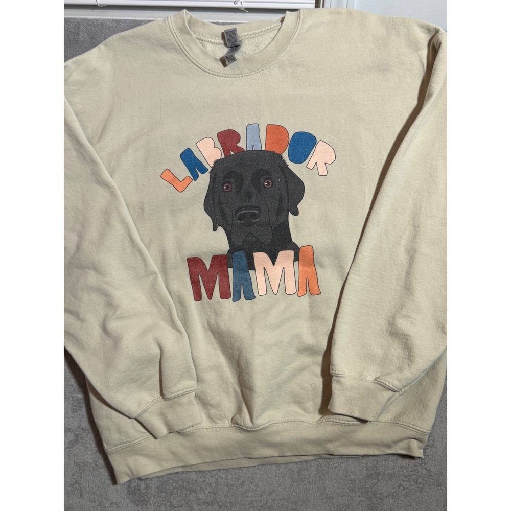 Gildan Labrador Mama Black Lab Dog Lover Crewneck Sweatshirt Sand Tan XL